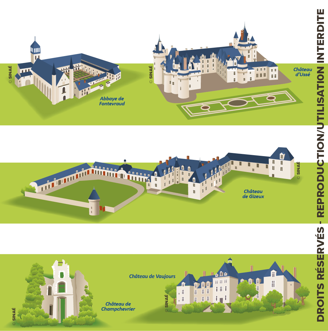 Illustrations de châteaux Touraine